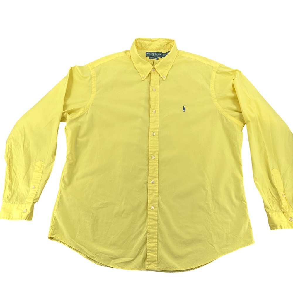 Ralph Lauren Mens XXL Custom Fit Yellow Long Sleeve Button Down Shirt Blue Pony